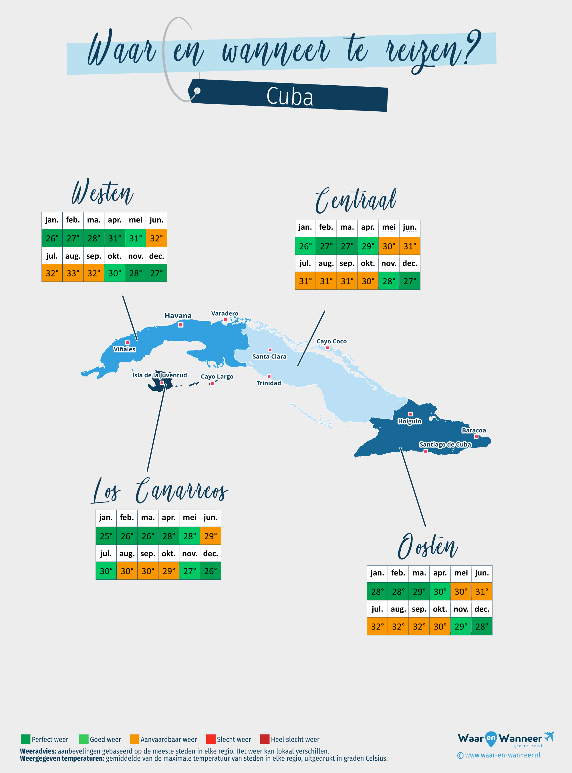 Kaart van de beste periodes om naar Cuba te reizen