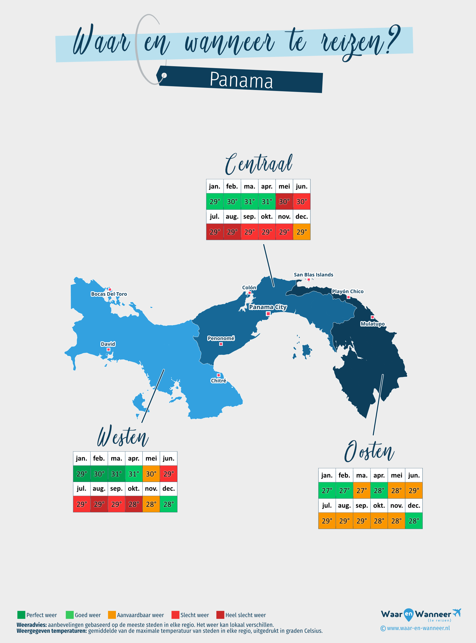 Kaart van de beste periodes om naar Panama te reizen