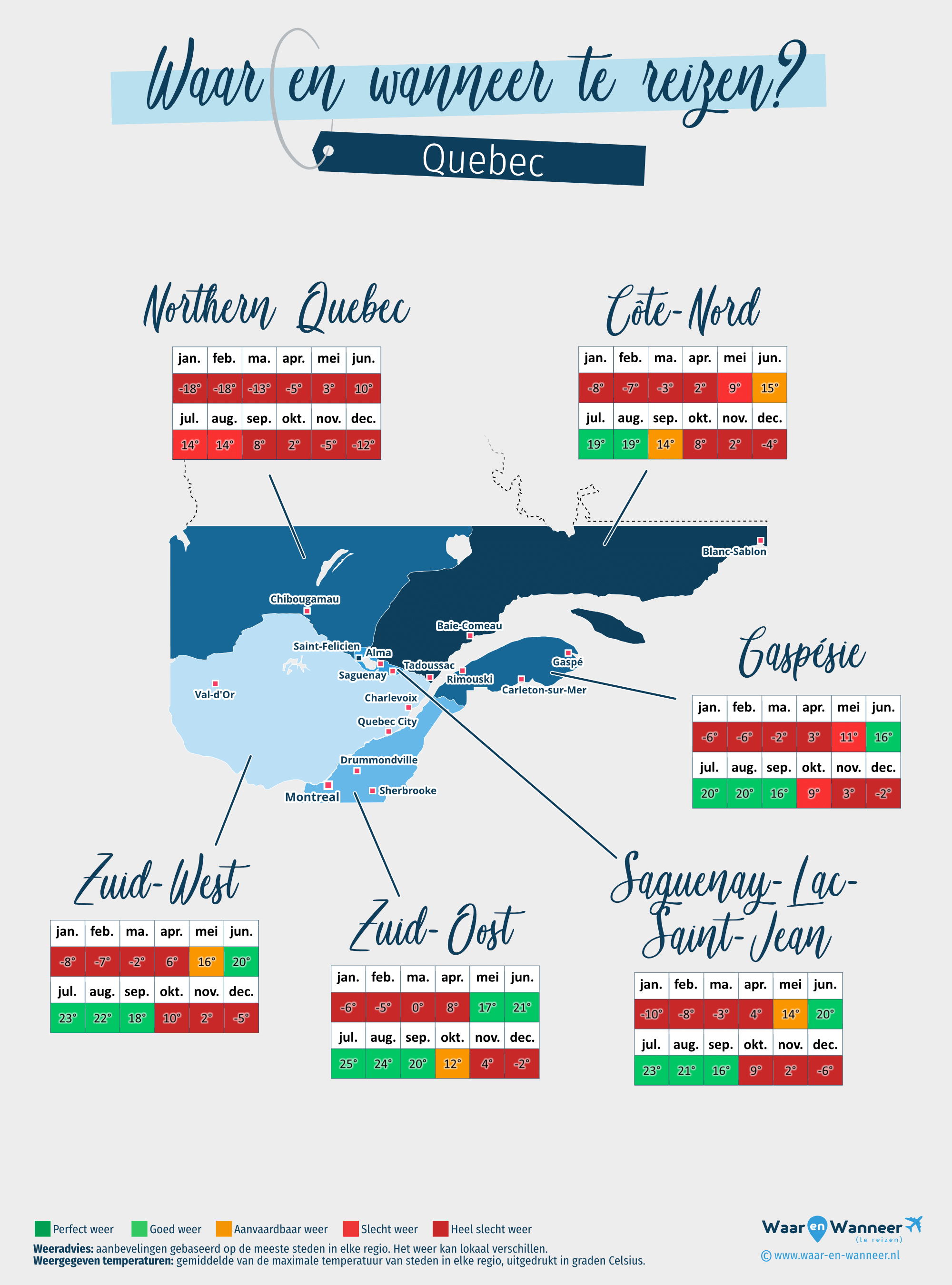 Kaart van de beste periodes om naar Quebec te reizen