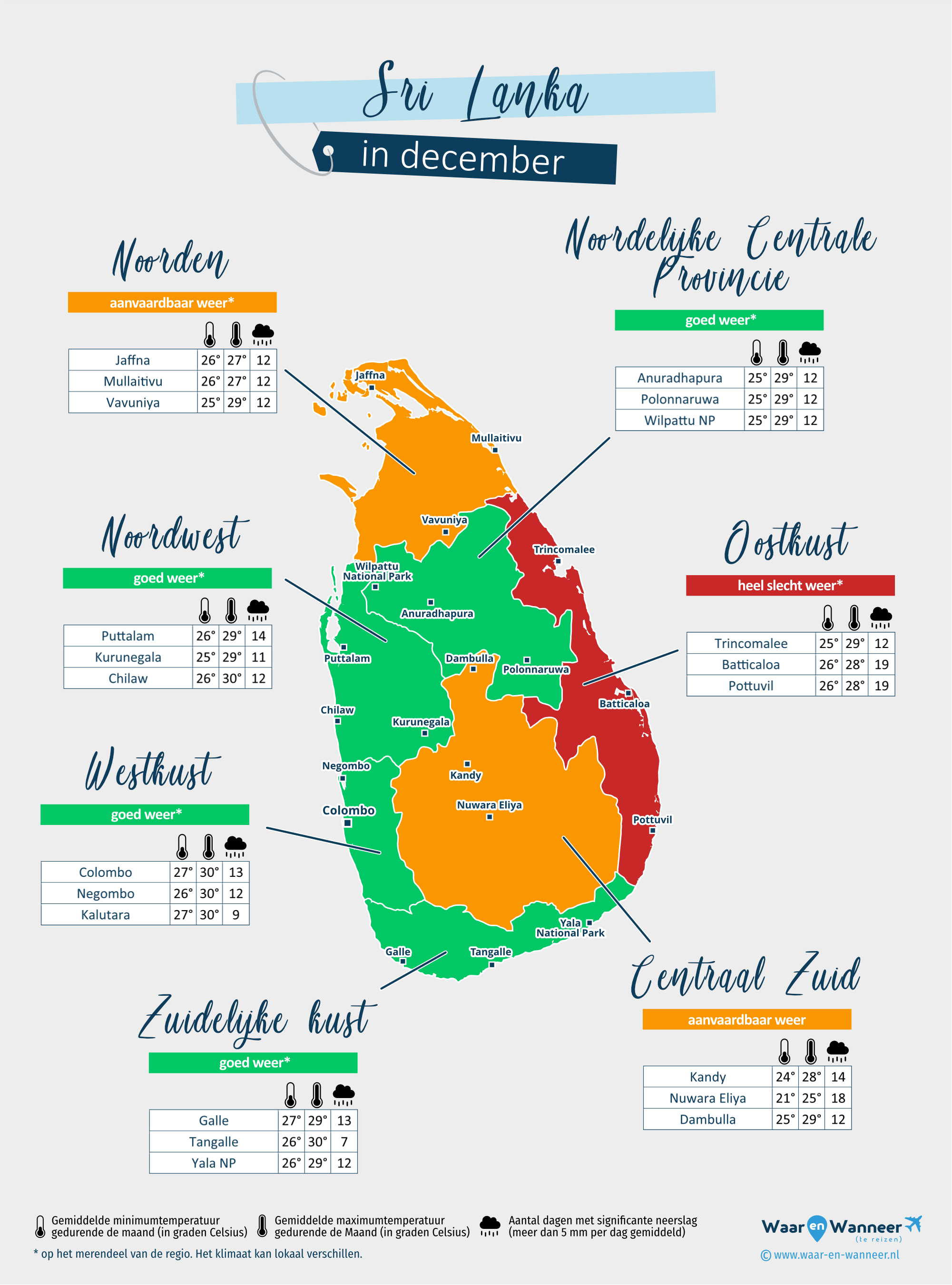 Sri Lanka: weerkaart in december in verschillende regio's