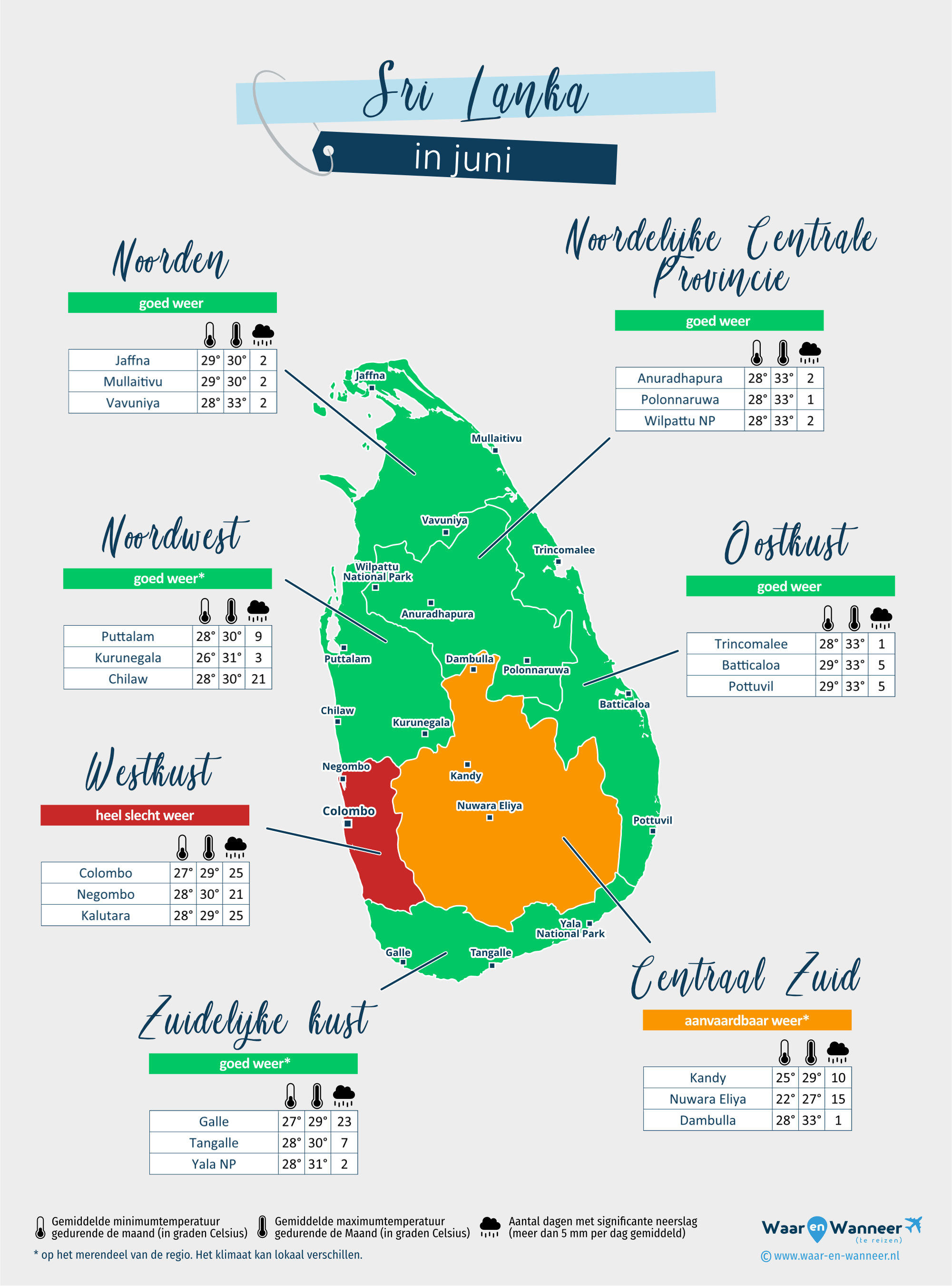 Sri Lanka: weerkaart in juni in verschillende regio's