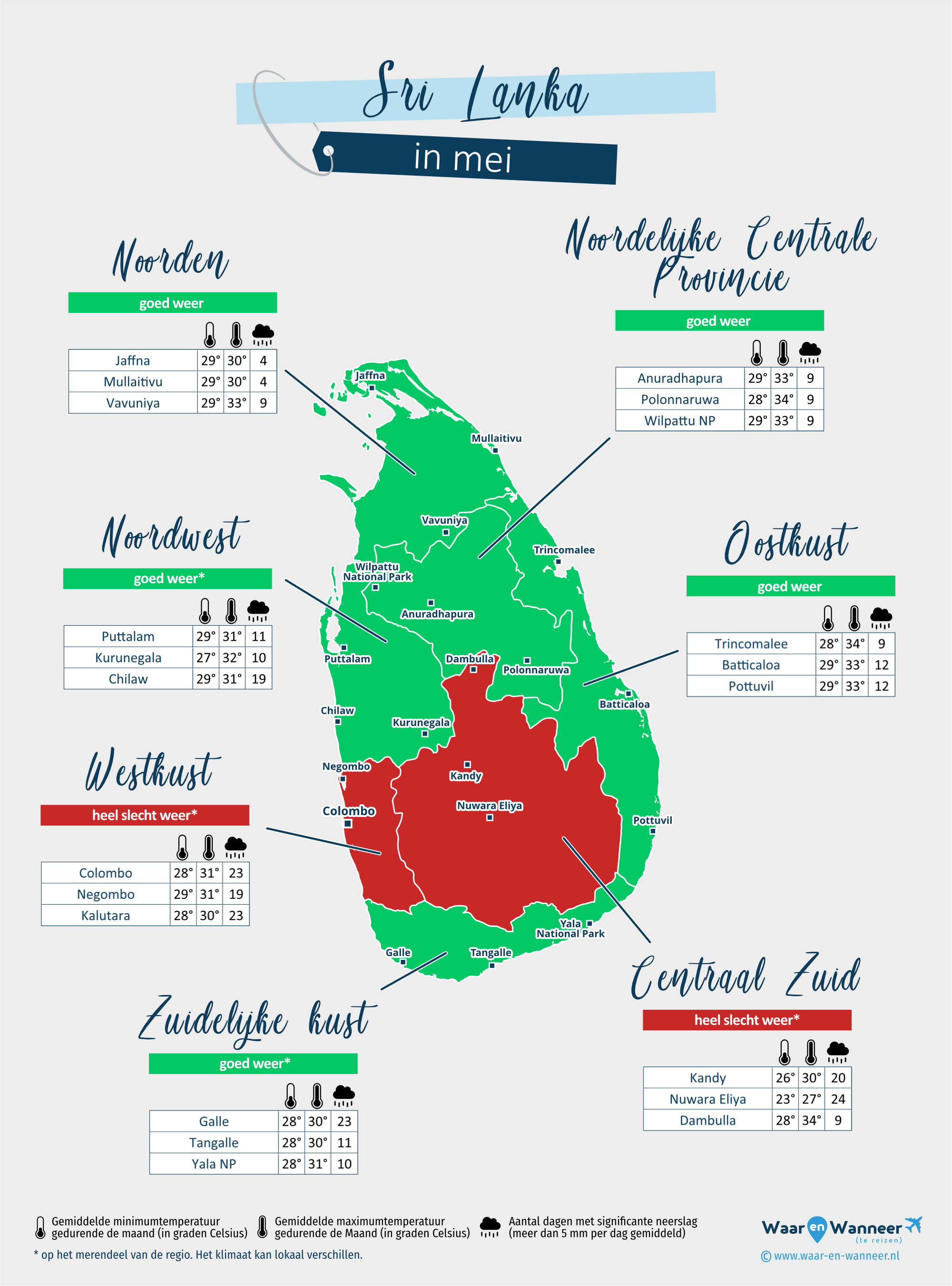 Sri Lanka: weerkaart in mei in verschillende regio's