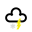 Matige of zware sneeuw in gebied met onweer